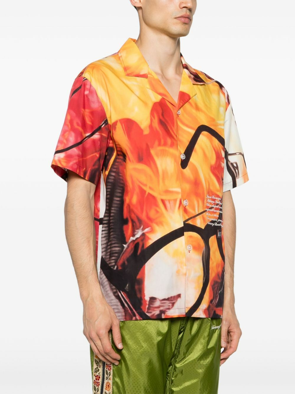 Advisory Board Crystals Orange And Red Glasses And Fire Print Short-Sleeved Shirt