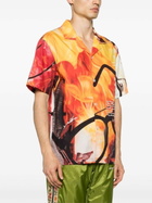 Advisory Board Crystals Orange And Red Glasses And Fire Print Short-Sleeved Shirt