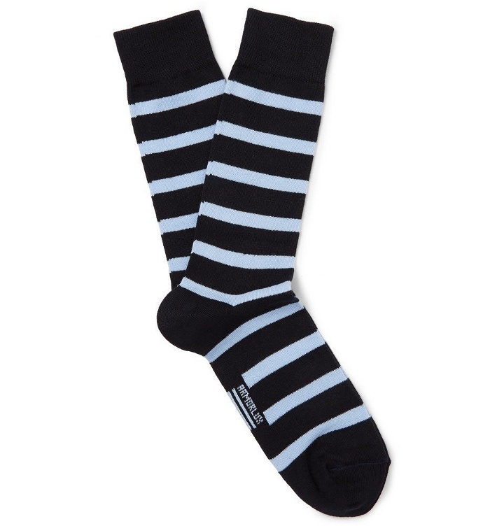 Photo: Armor Lux - Striped Stretch Cotton-Blend Socks - Midnight blue
