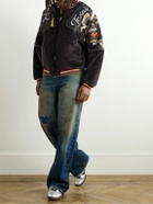 KAPITAL - Embroidered Quilted Shell-Trimmed Cotton-Velvet Bomber Jacket - Black