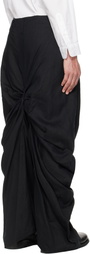 FUMITO GANRYU Black Draped Linen Trousers
