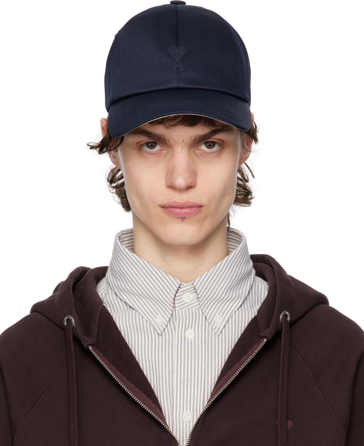 AMI Paris Navy Cotton Ami de Coeur Embroidery Cap AMI