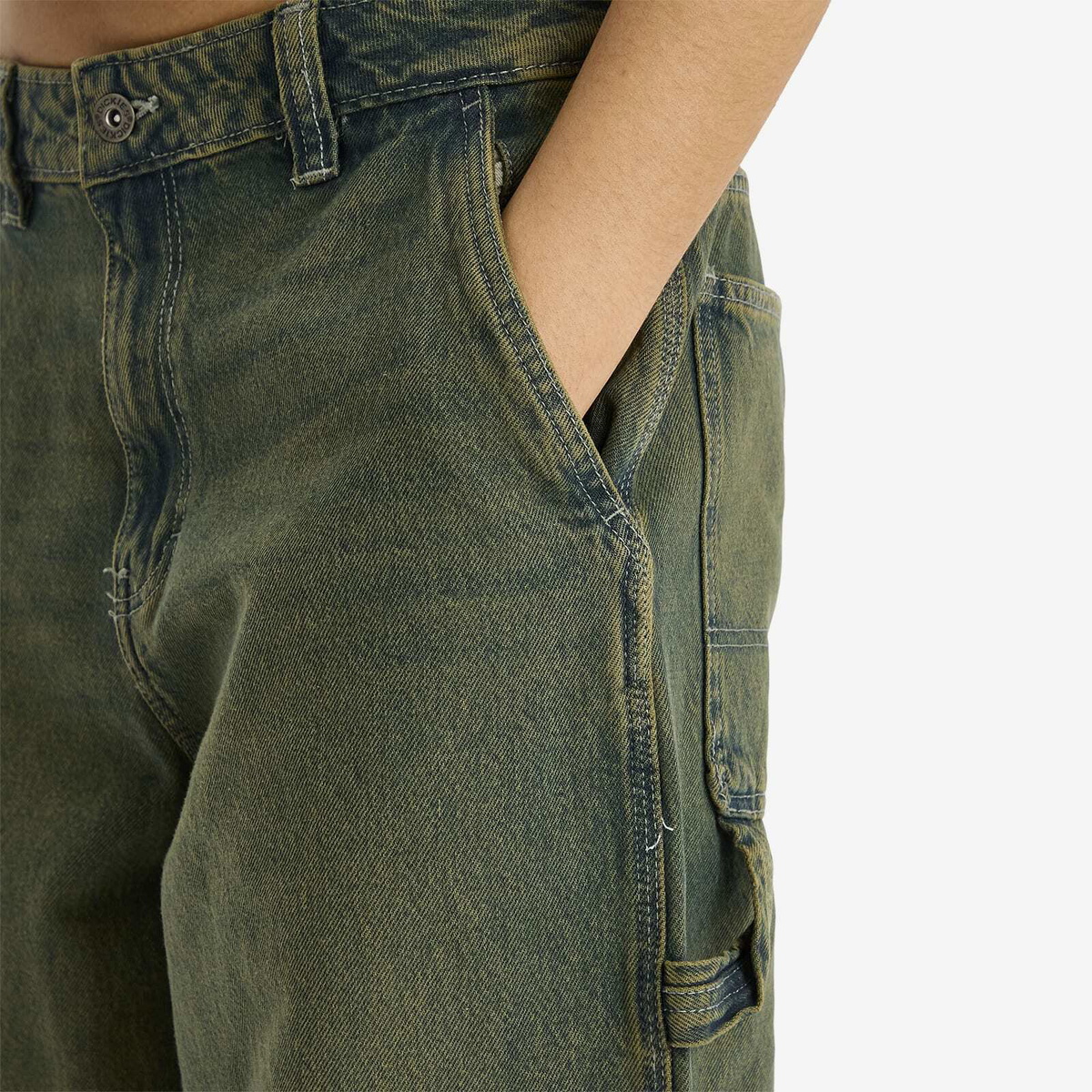 Dickies Women's Loose Denim Carpenter Pants in Green Tone Fade