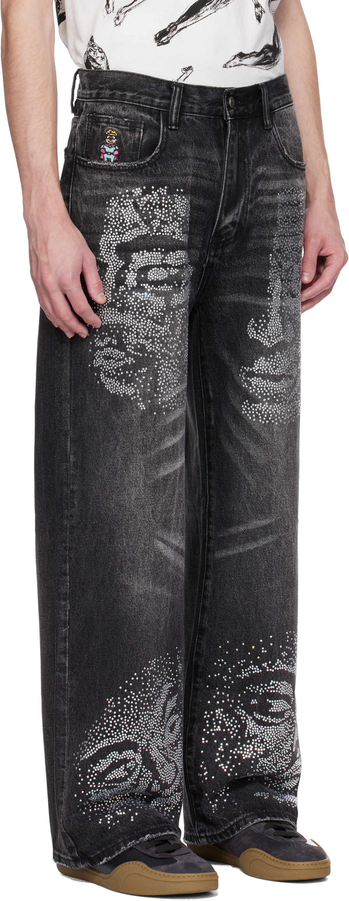 KidSuper Black Rhinestone Face Jeans