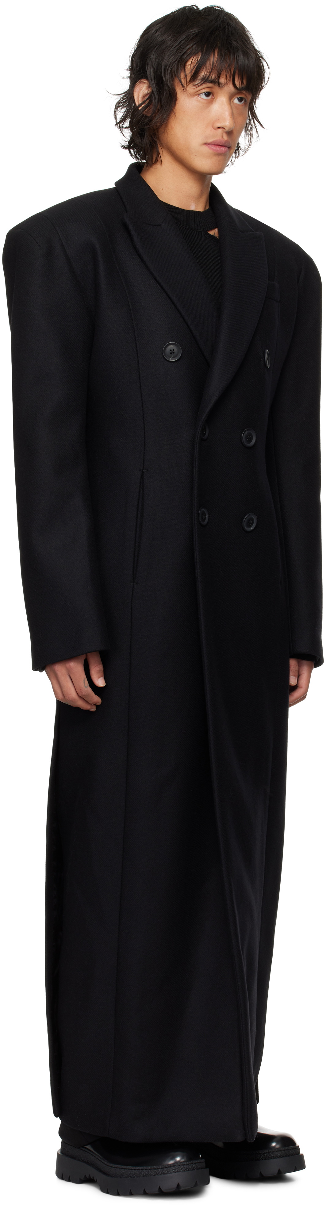 LGN Louis Gabriel Nouchi Black Double-Breasted 6 Buttons Coat