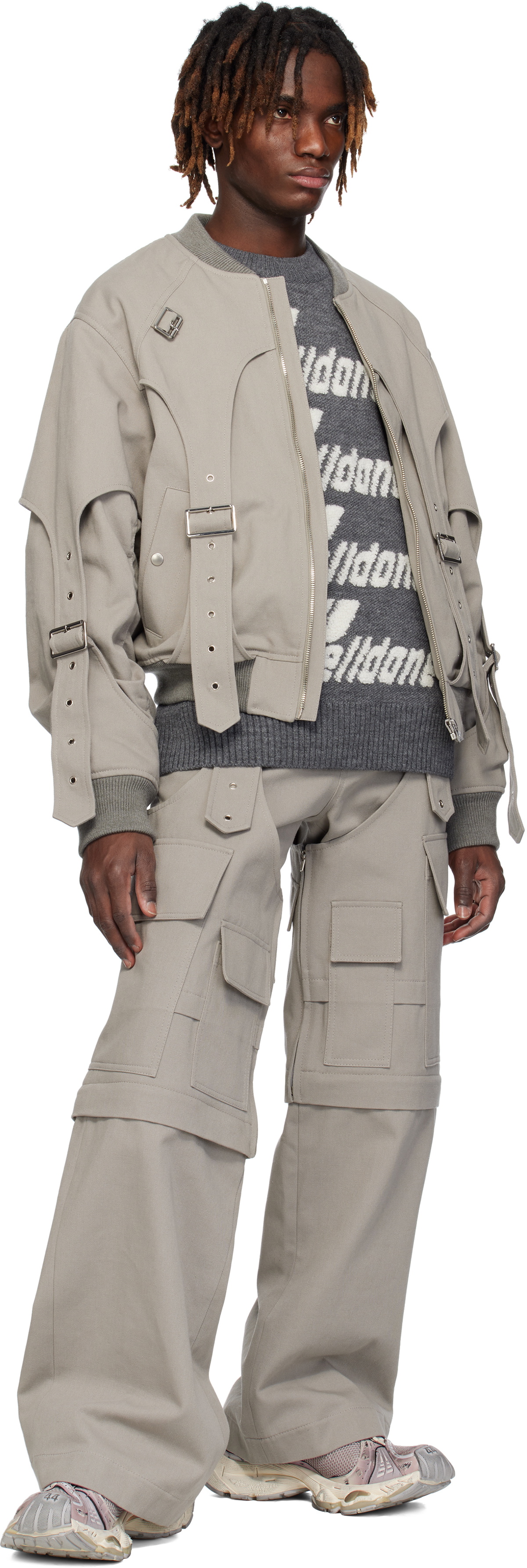 We11done Gray Double Layered MA-1 Bomber Jacket