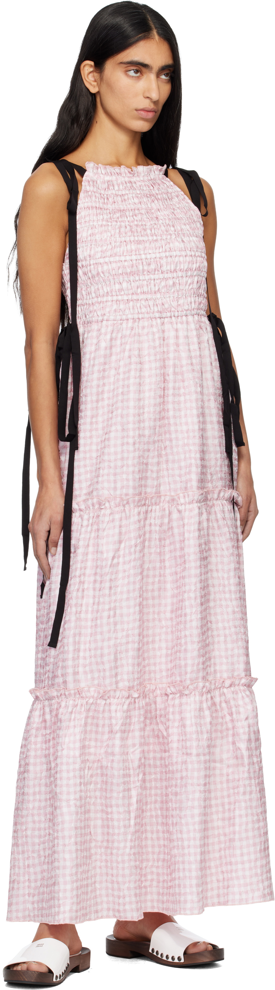 GANNI Pink Shibori Pleat Smock Maxi Dress