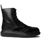 Alexander McQueen - Exaggerated-Sole Suede and Patent Croc-Effect Leather Boots - Black