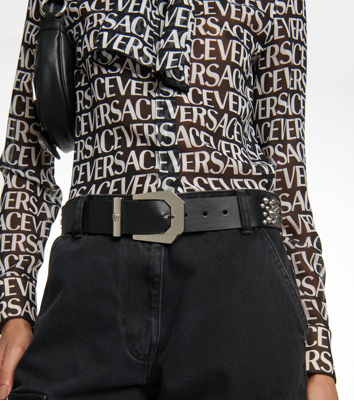 Versace leather studded belt Gianni Versace Studded Medusa Belt main image 3