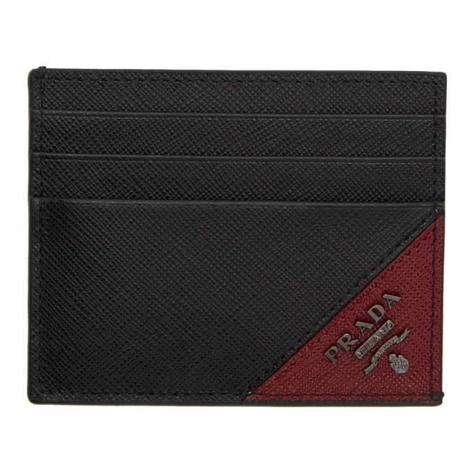 Photo: Prada Black and Red Saffiano Logo Card Holder