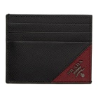 Prada Black and Red Saffiano Logo Card Holder