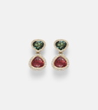 Octavia Elizabeth Two Drop Kaleidoscope 18kt gold earrings with tourmalines and diamonds