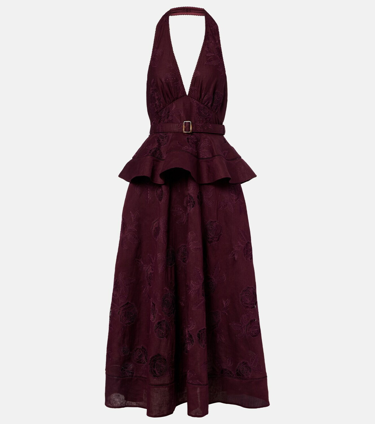 Self-Portrait Broderie anglaise cotton and linen midi dress