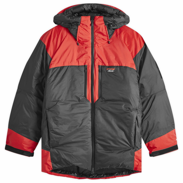 Photo: Nanga Men's 30th Anniversary Aurora Tex Combi Down Jacket in Black/Red