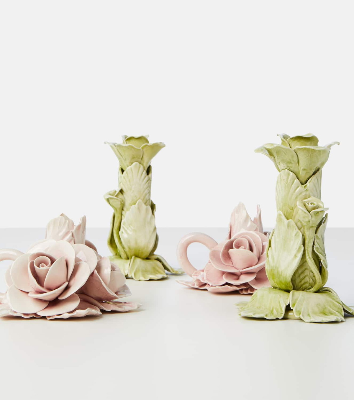 Bitossi Set of 2 floral ceramic candleholders