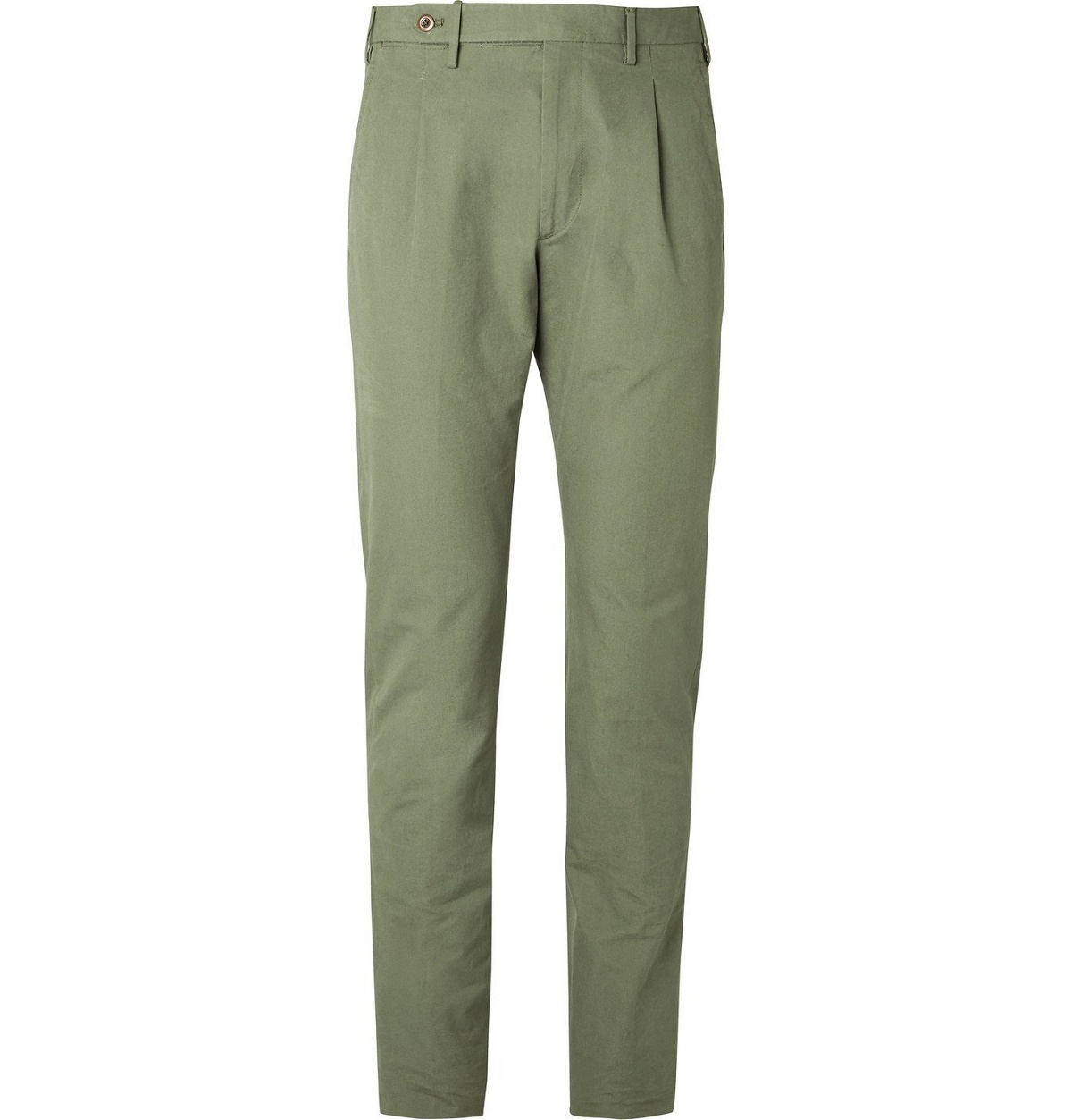 Zanella - Slim-Fit Pleated Washed-Cotton Trousers - Green Zanella