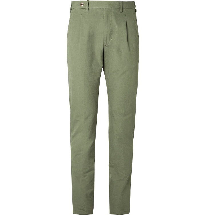 Photo: Zanella - Slim-Fit Pleated Washed-Cotton Trousers - Green