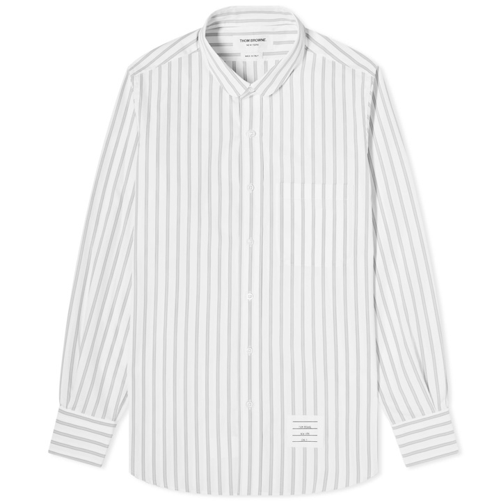 Photo: Thom Browne Men's Round Collar Stripe Oxford Shirt in Medium Grey