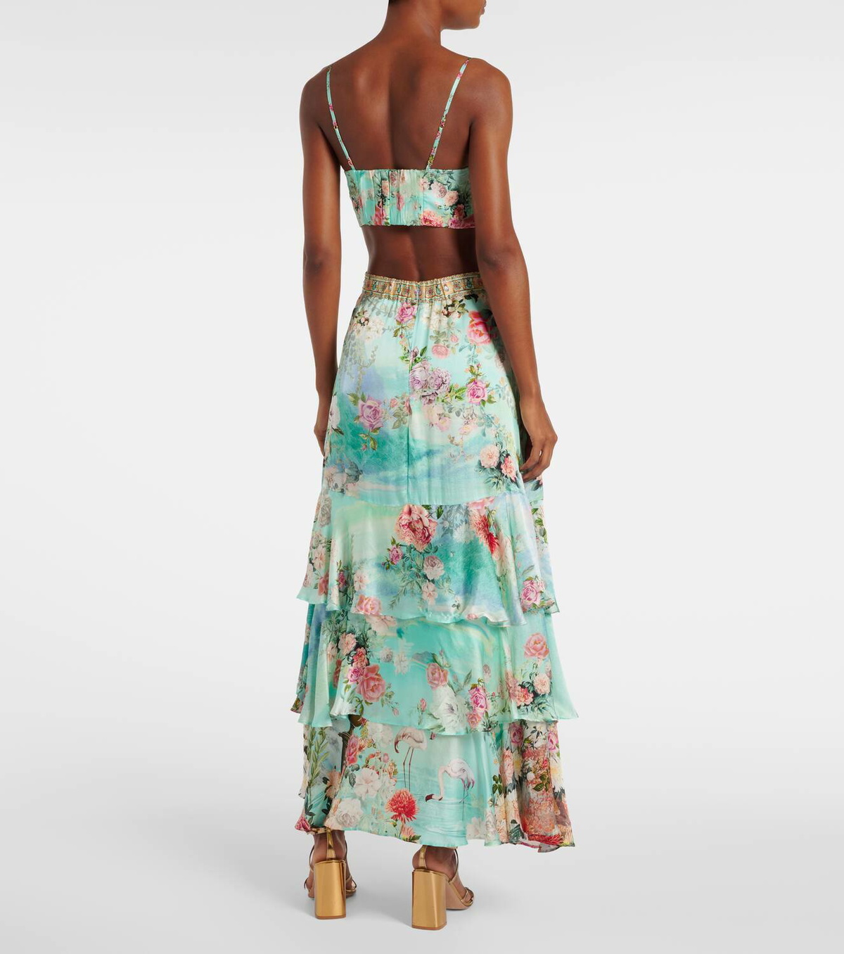 Camilla Ruffled tiered silk maxi skirt