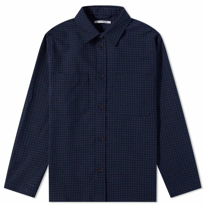 Photo: Wood Wood Men's Clive Wool Overshirt in Blue Check