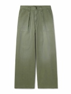 KAPITAL - Fatigue Wide-Leg Pleated Cotton-Herringbone Trousers - Green