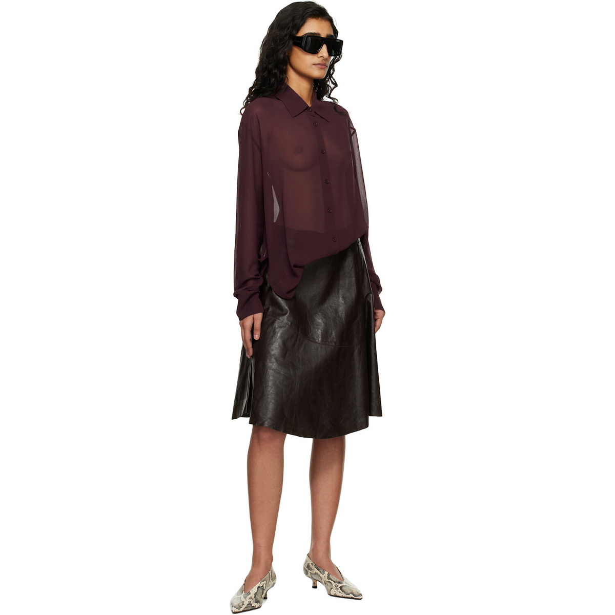 The Frankie Shop Burgundy Peri Georgette Shirt