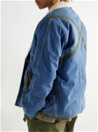 Greg Lauren - Shawl-Collar Fleece-Lined Distressed Denim Jacket - Blue