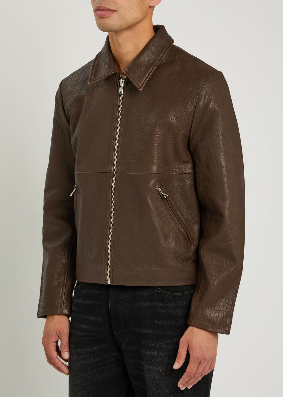 Won Hundred Dutton Textured Leather Jacket Dark Red