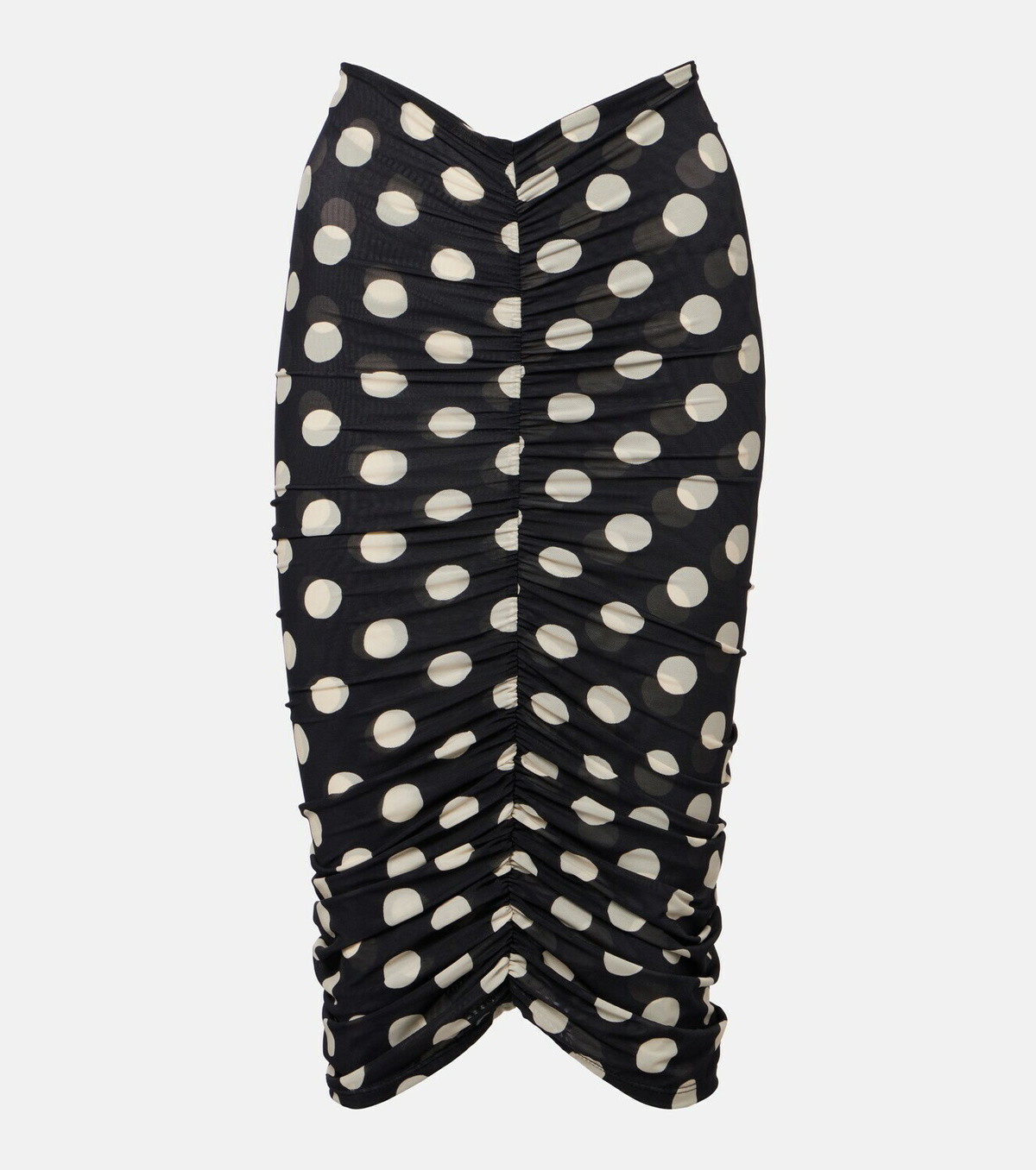 Montce Polka-dot ruched mesh midi skirt