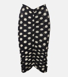 Montce Polka-dot ruched mesh midi skirt