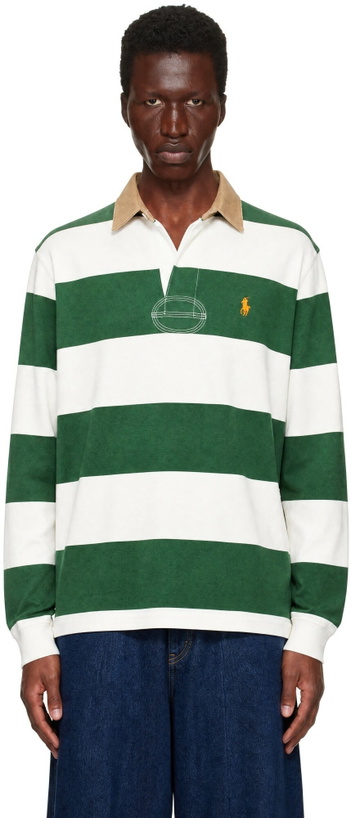 Photo: Polo Ralph Lauren Green & Off-White Long Sleeve Rugby Polo
