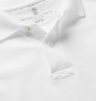 Brunello Cucinelli - Contrast-Tipped Cotton-Piqué Polo Shirt - White