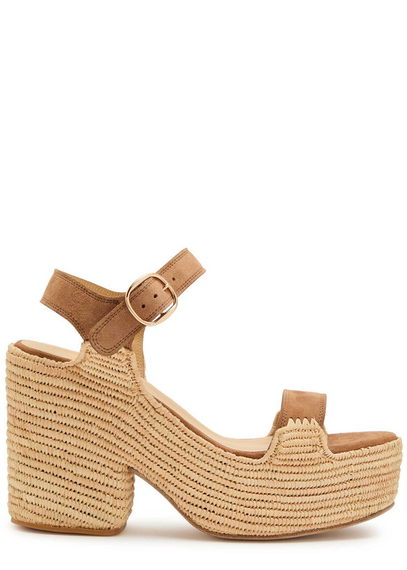 Photo: Gabriela Hearst Sardis 100 Suede and Raffia Platform Sandals Camel