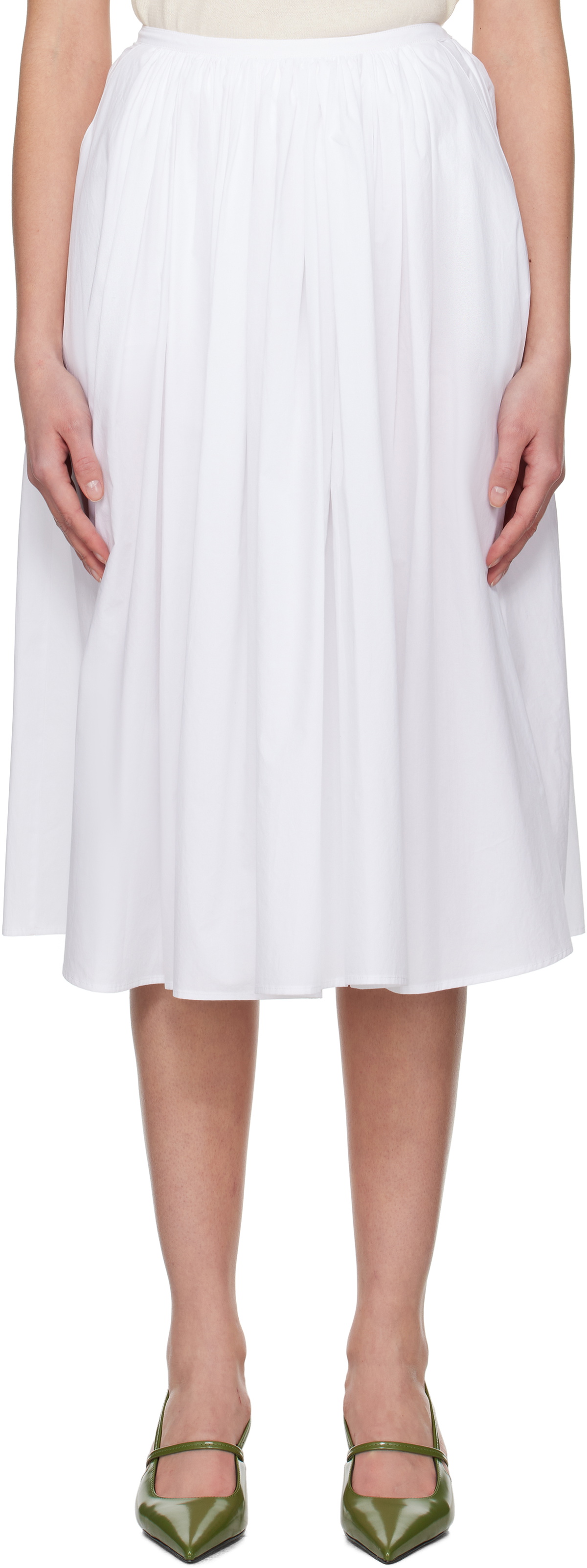 Nothing Written: White Serto Gathered Midi Skirt | SSENSE
