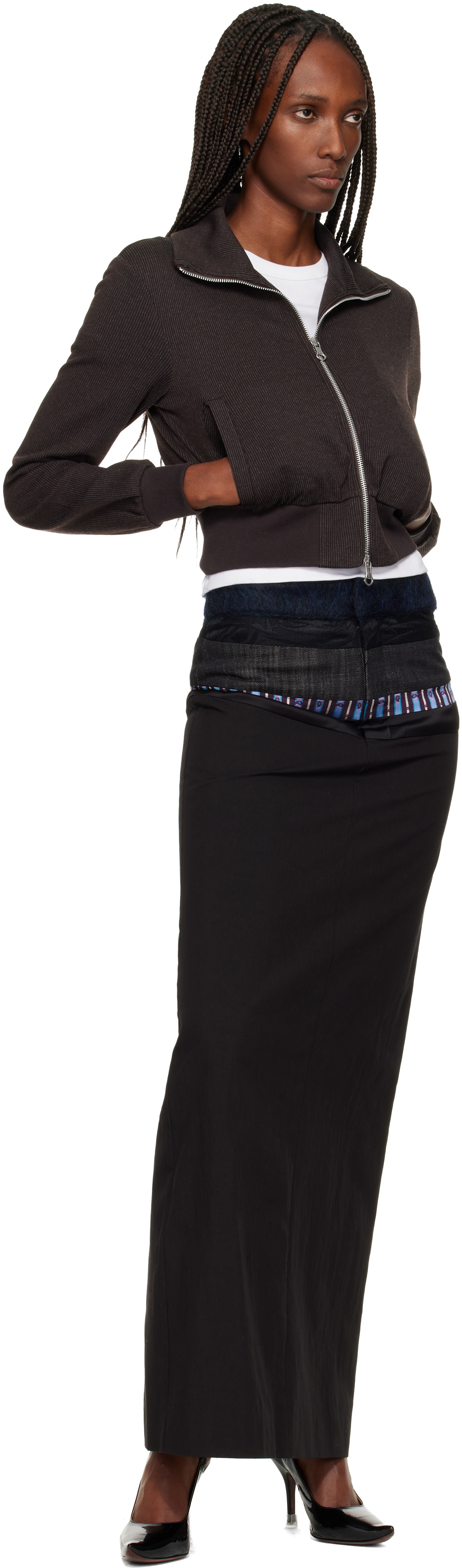 Edward Cuming Black Stacked Tailored Midi Skirt