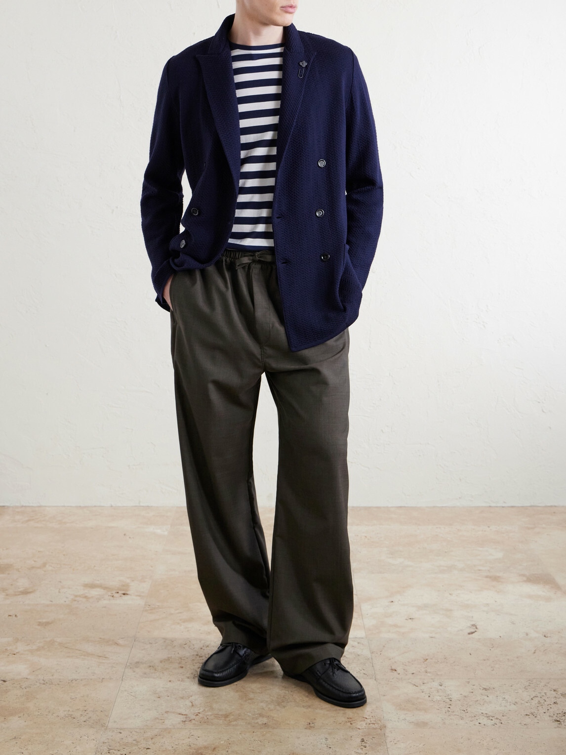 Lardini - Double-Breasted Knitted Virgin Wool Blazer - Blue