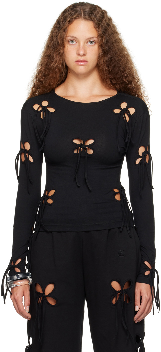 J.Kim SSENSE Exclusive Black Petal Long Sleeve T-Shirt J.KIM