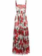 DOLCE & GABBANA Poppy Print Silk Chiffon Long Dress