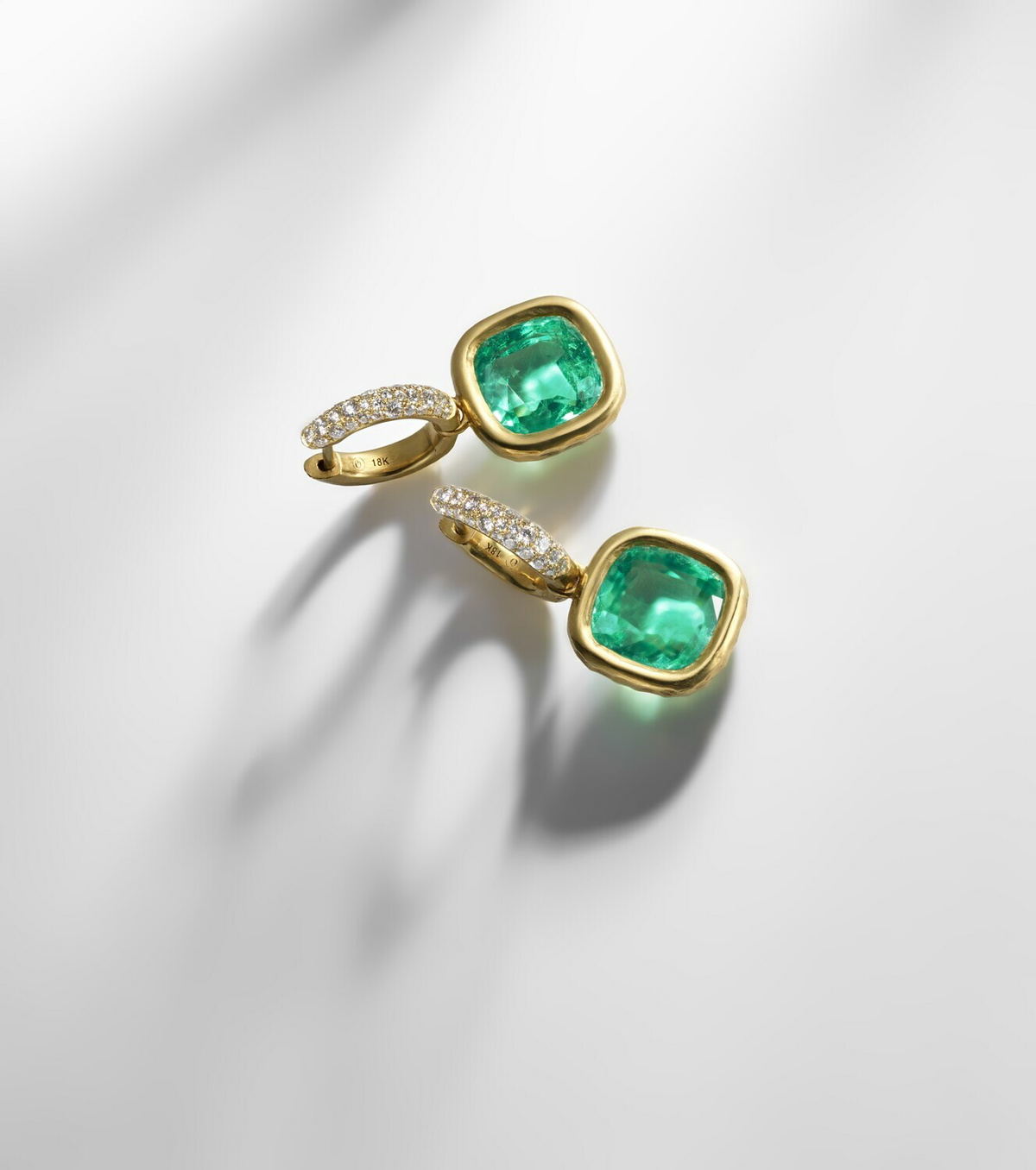 Octavia Elizabeth 18kt gold huggie earrings with emeralds and diamonds