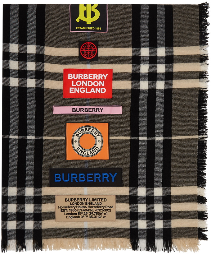 Photo: Burberry Brown Giant Check Logo Patch Scarf
