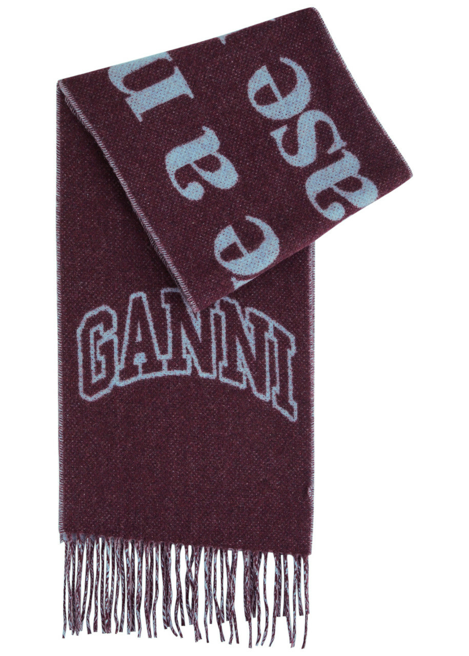 【送料&関税込】Ganni Scarf With Logo GANNI Red Fringed Wool Scarf GANNI
