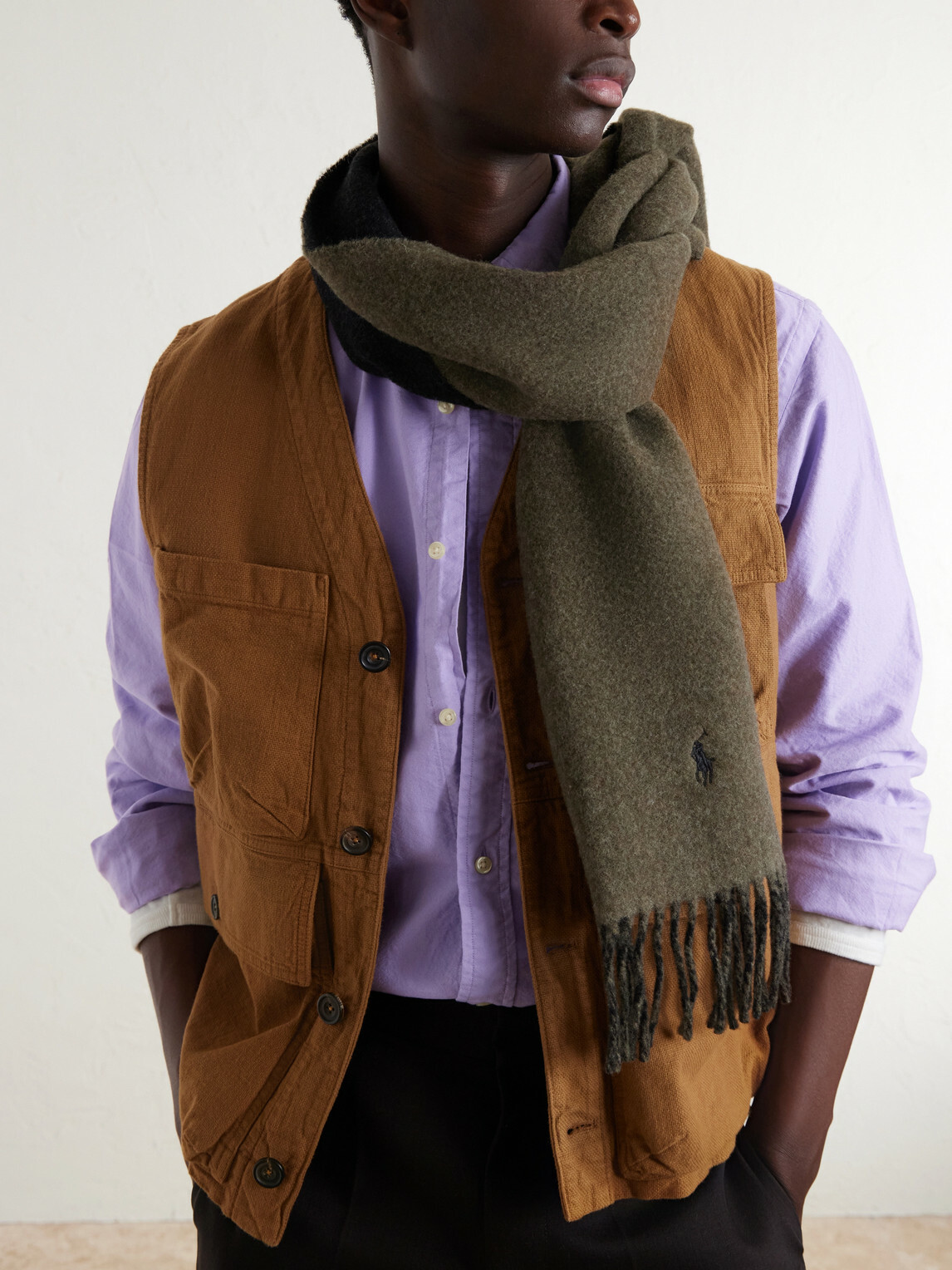 Polo Ralph Lauren - Fringed Logo-Embroidered Reversible Recycled Wool and Nylon-Blend Scarf