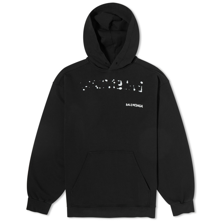 Photo: Balenciaga Men's Bleed Logo Popover Hoodie in Black/White