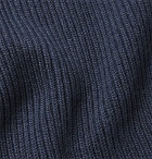 Dunhill - Leather-Trimmed Ribbed Merino Wool Sweater - Men - Blue