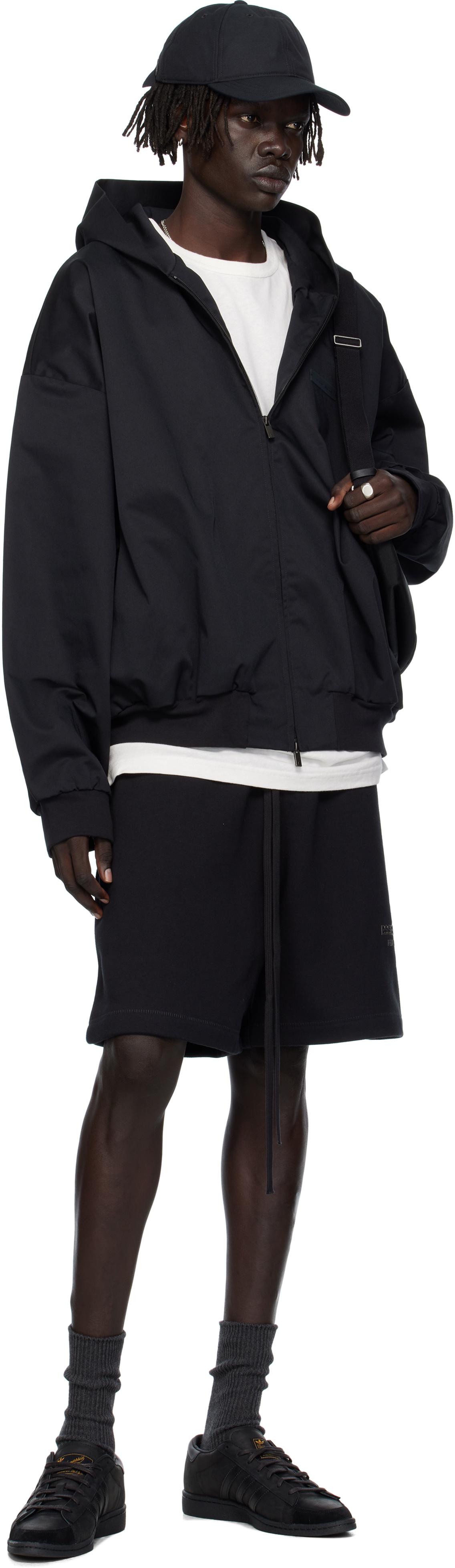 Fear of God ESSENTIALS Black Twill Hooded Bomber Jacket