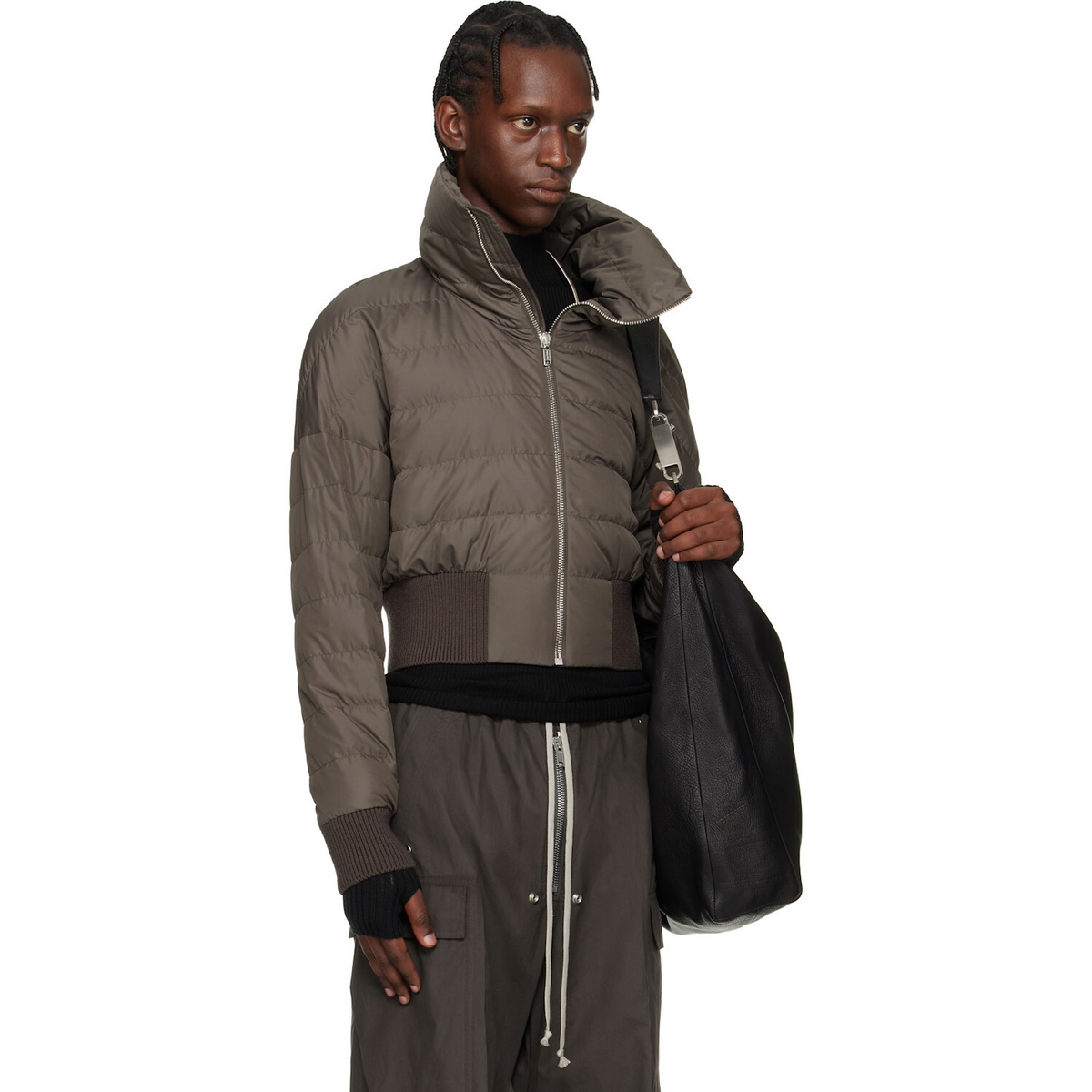 Rick Owens Moncler + Rick Owens Gray Cropped Down Jacket