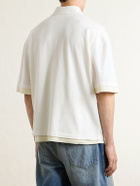 NAHMIAS - Destroyed Logo-Print Pointelle-Knit Cotton Polo Shirt - White