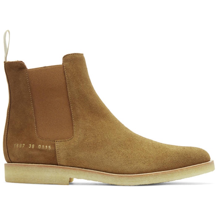 Photo: Common Projects Brown Suede Chelsea Boots