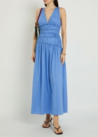Faithfull The Brand Saja Smocked Cotton Maxi Dress Blue