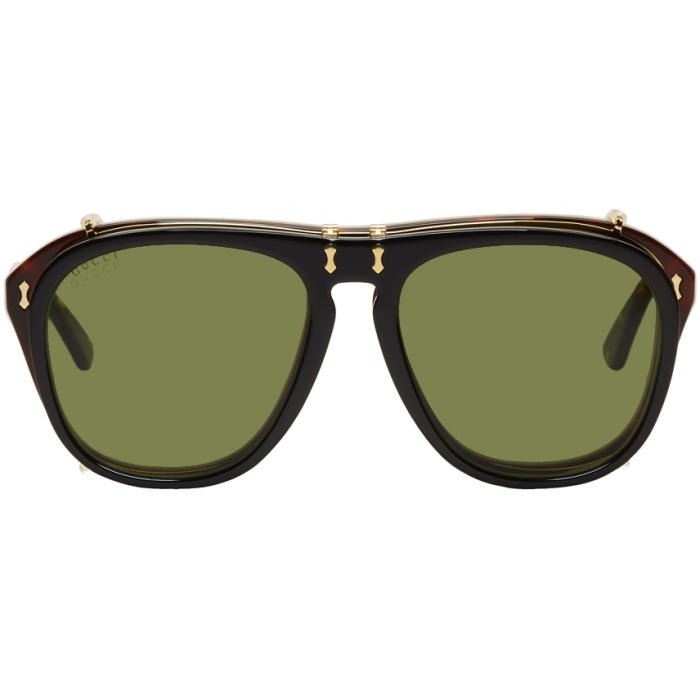 Photo: Gucci Tortoiseshell and Black Clip-On Aviator Sunglasses